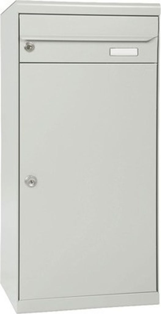 MEFA Paketbriefkasten Stahl pulverbeschichtet BxHxT 511/1091/388 mm Cedar 881 Weißaluminium RAL 9006 Entnahme vorne 2-fach mit Namensschild