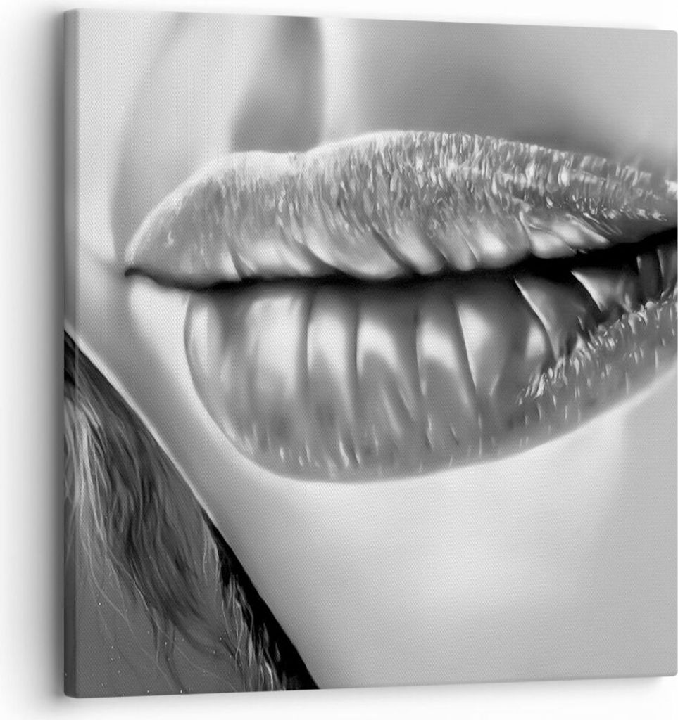 Bild auf Leinwand - Leinwandbild - Lippen Gesicht weiblich Lippenstift - 30x30cm - Wand Bild - Wanddeko - Leinwanddruck - Bilder - Kunstdruck - Lei...