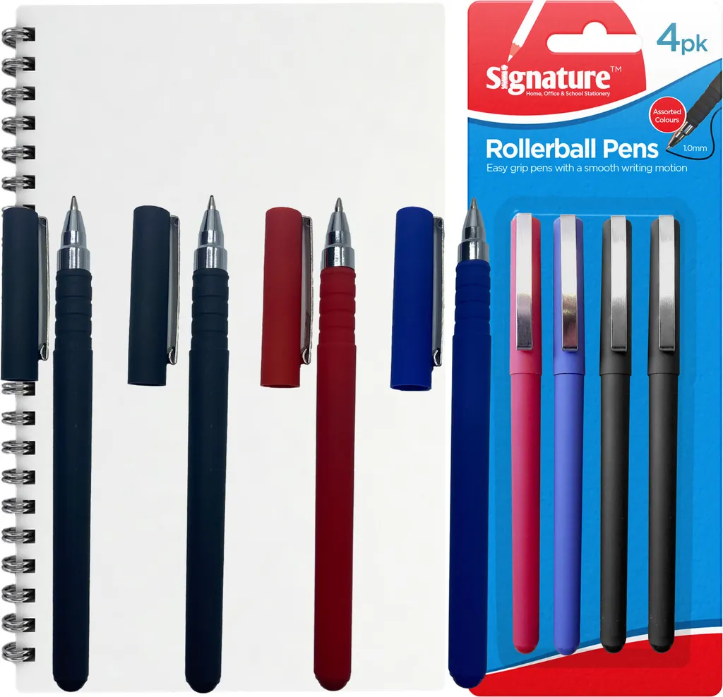 set di 4 penne a sfera con clip, Set di penne Grip | Blu, Rosso, Nero