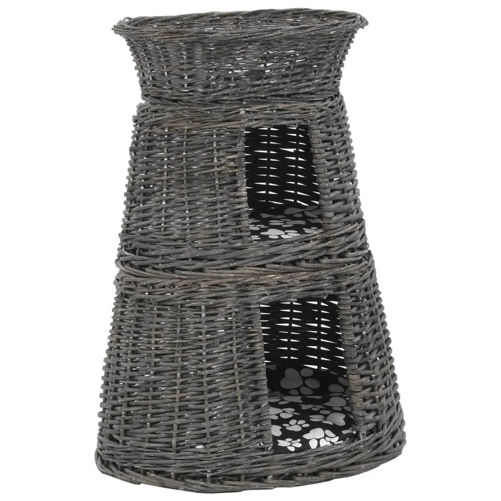Paniers pour chats en osier naturel avec coussins gris : design et confort