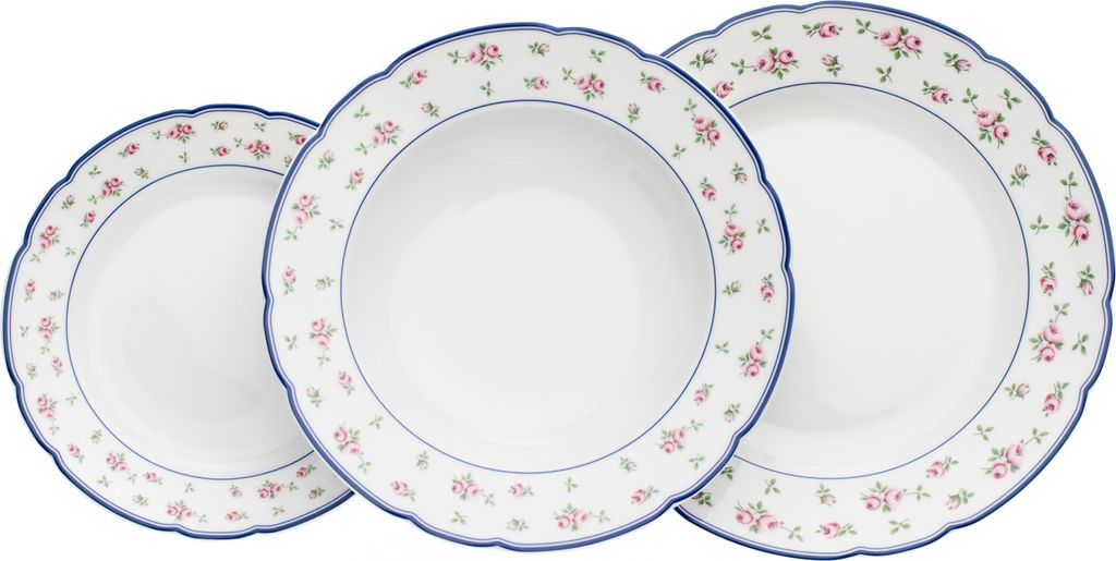 Rose, zestaw talerzy, róże, niebieskie wykończenie, 18 Zdjęcie produktu 