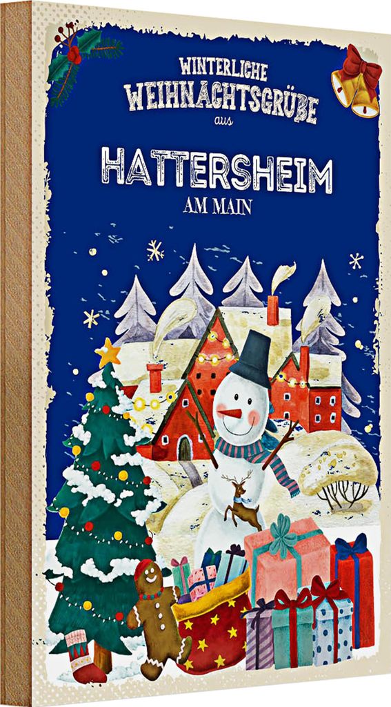 Holzschild Weihnachtsgrüße HATTERSHEIM AM MAIN 20x30cm