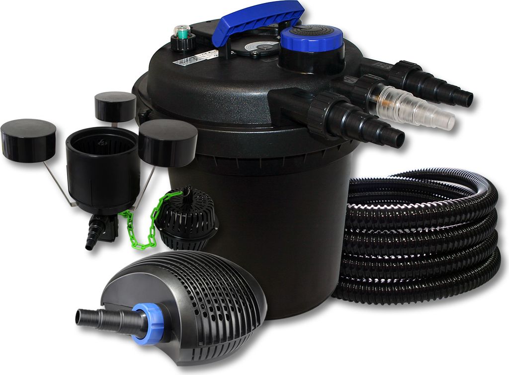 SunSun Komplettset: CPF-180 Teichdruckfilter bis 6000 L mit 11 Watt UV-C Teichklärer, CTF-2800 SuperECO Teichpumpe 3000l/h 10W, 25m Teichschlauch ...
