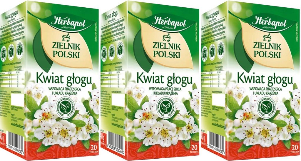 Herbapol Weißdorn Tee 3x 20 Teebeutel - Weißdorntee im Beutel - 100% Kräutertee