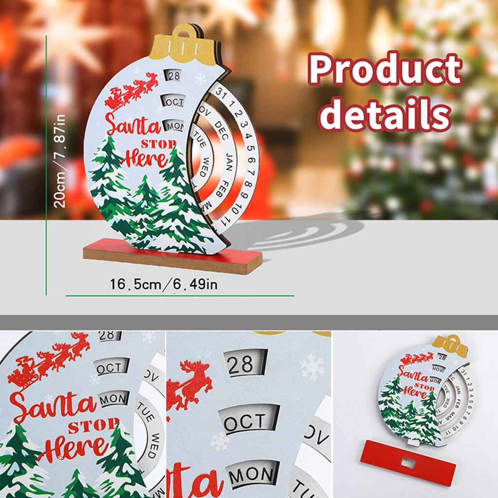 Weihnachten Ewiger Kalender Holzscheibe Ewiger Kalender Manuell drehbarer Holzblock-Tischkalender für das Heimbüro