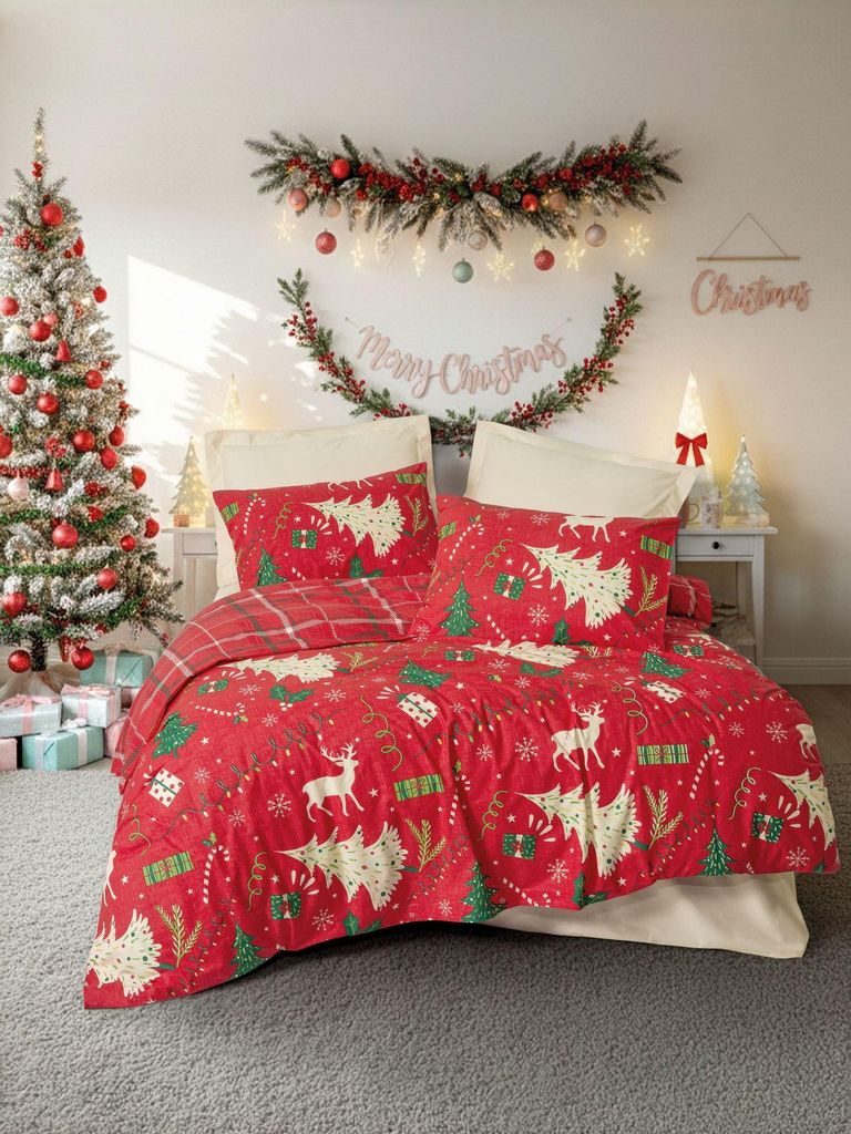 L'Essentiel Linge de Maison, Joyful - Red, Doppelbett-Bettbezug-Set (DE), Rot, 100 % Baumwolle, 200 x 200 cm