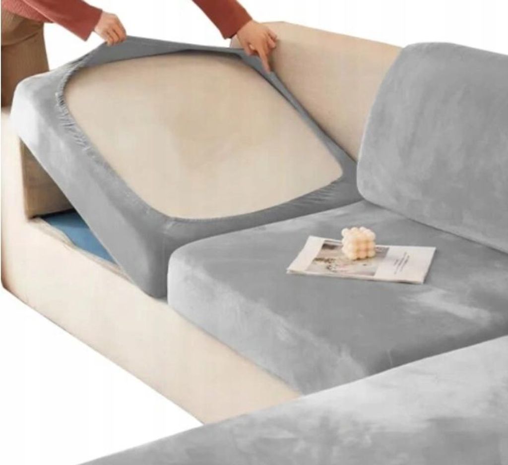 Sofa Sitzkissenbezug - Hellgrau - 95-135cm - Stretch Husse Produktbild 