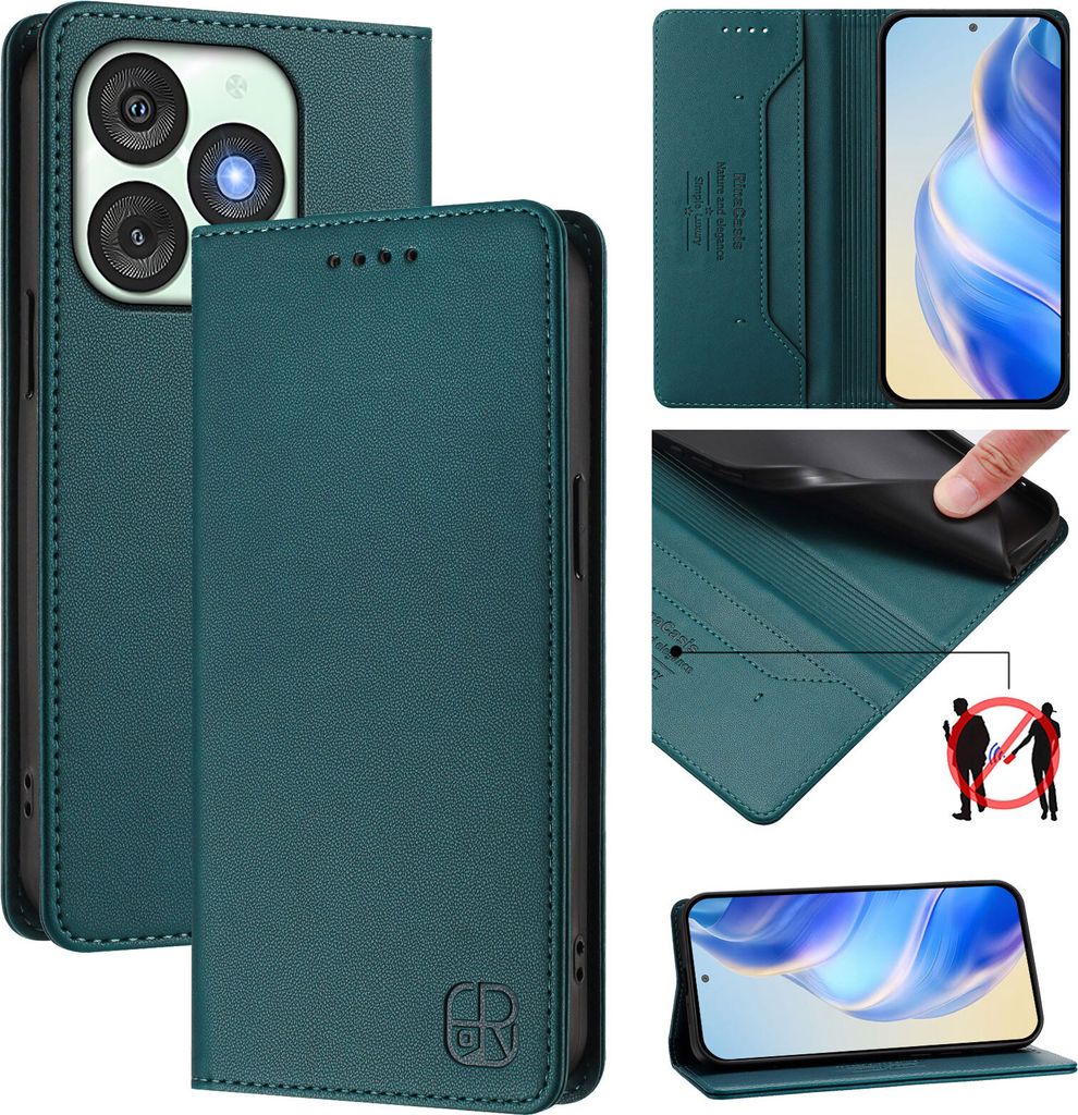 Lederhülle für itel A50 Hülle Flip Brieftasche Kartenfächern Ständer Schutzhülle Dunkelgrün