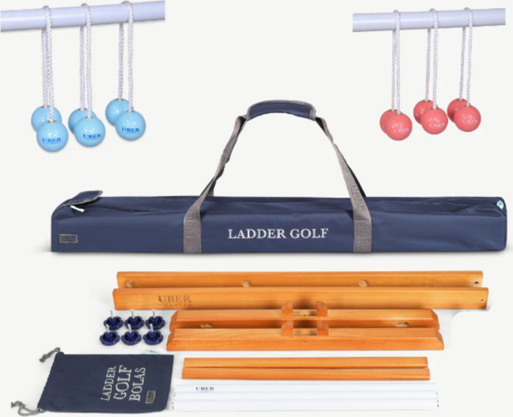 Ubergames - Leitergolfspiel - Harte Golfbälle - Himmelblau/Korallenrot - Hartholz - Mit Tasche