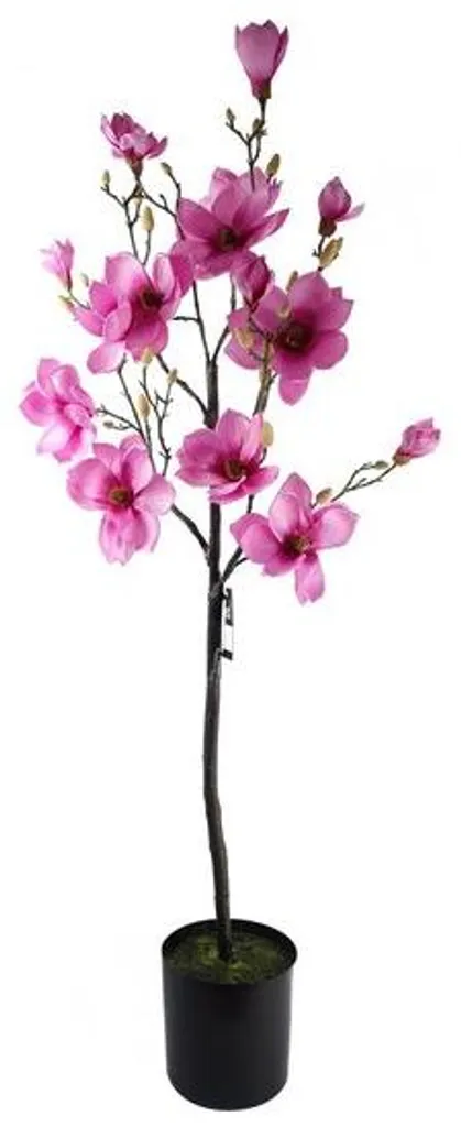 Magnolia Artificiel Rose 140 cm - Fleurs en Soie et Tronc en Bois Naturel