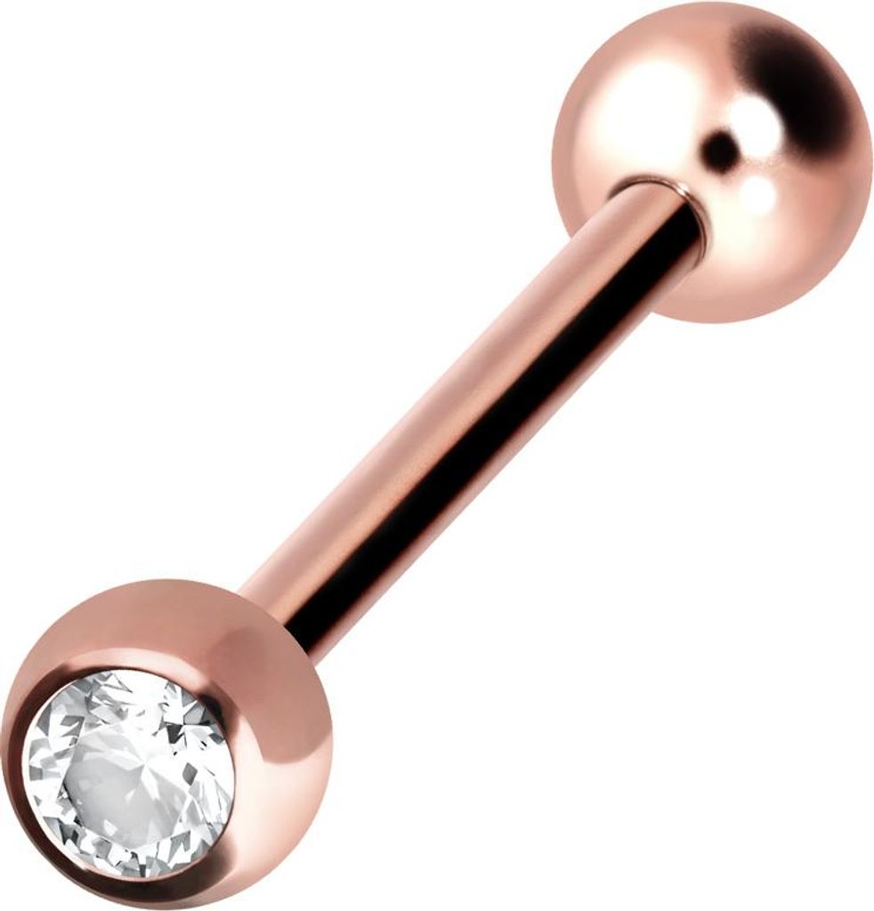 Zungenpiercing, Intim-Piercing Chirurgenstahl Barbell KRISTALL RoséGold Stablänge: 16mm