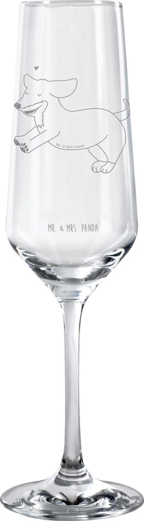 Mr. & Mrs. Panda Glas Hund Dackel - Transparent - Geschenk, graviertes sektglas, Herz, Dachshund, Sprüche, Sektflöte, Braun, Champagnerglas, Trin...