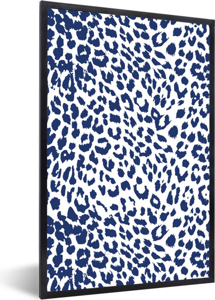 MuchoWow Gerahmtes Poster Pantherdruck - Blau - Weiß 20x30 cm - Poster mit Schwarzem Bilderrahmen Wandposter Rahmen Foto Bilder - Drucken - Bild...