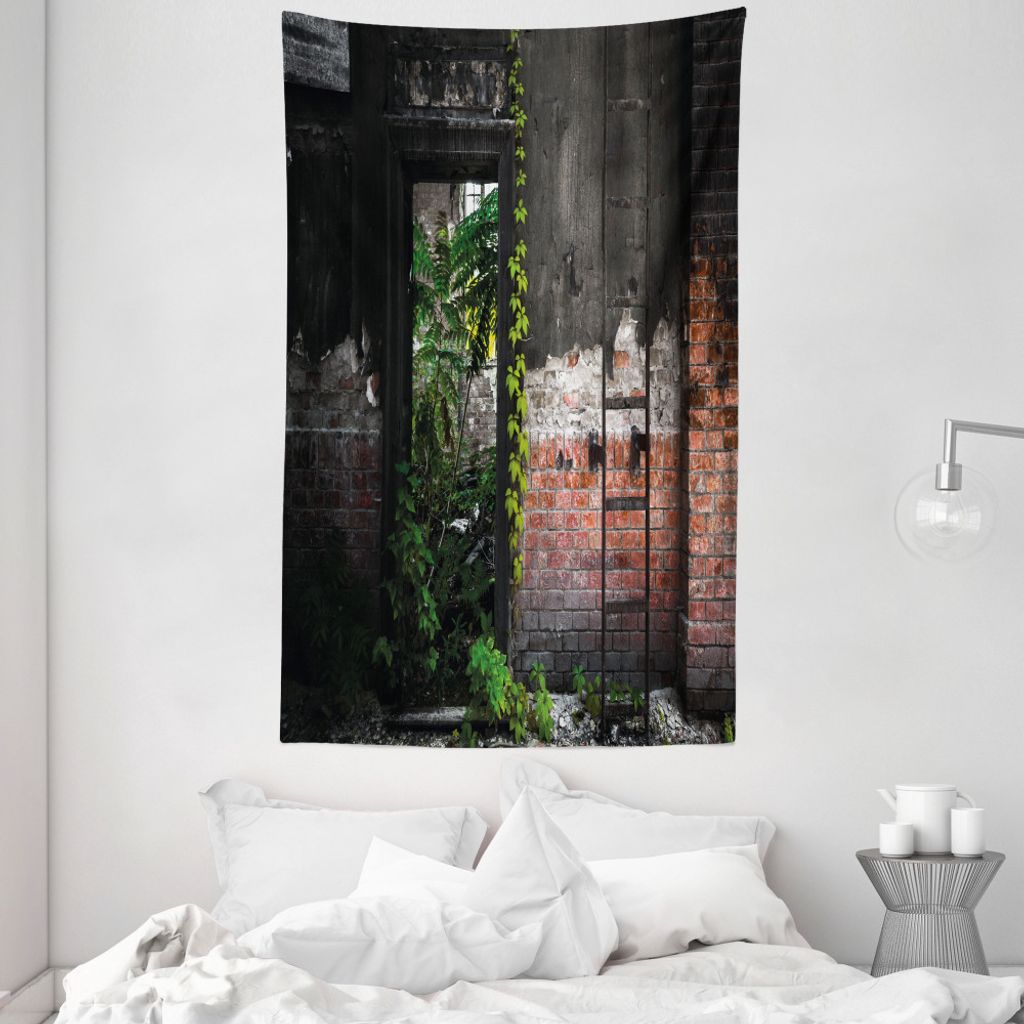 ABAKUHAUS industriell Wandteppich und Tagesdecke, Bricks Pflanzen aus Weiches Mikrofaser Stoff Waschbar ohne Verblassen Digitaldruck, 140 x 230 cm,...