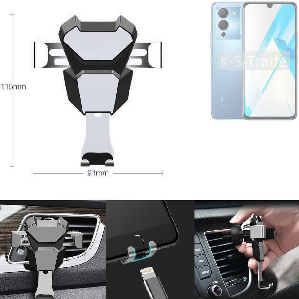 K-S-Trade Lüftungshalterung kompatibel mit Infinix Note 12 kompakte Handy-Halterung Lüftungsschlitz Lüftungsgitter Autohalterung KFZ Auto-Halterung