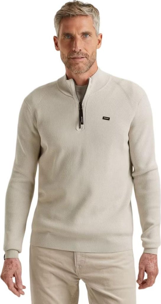Vanguard Pullover cremefarben, halber schwarzer Reißverschluss, Stehkragen