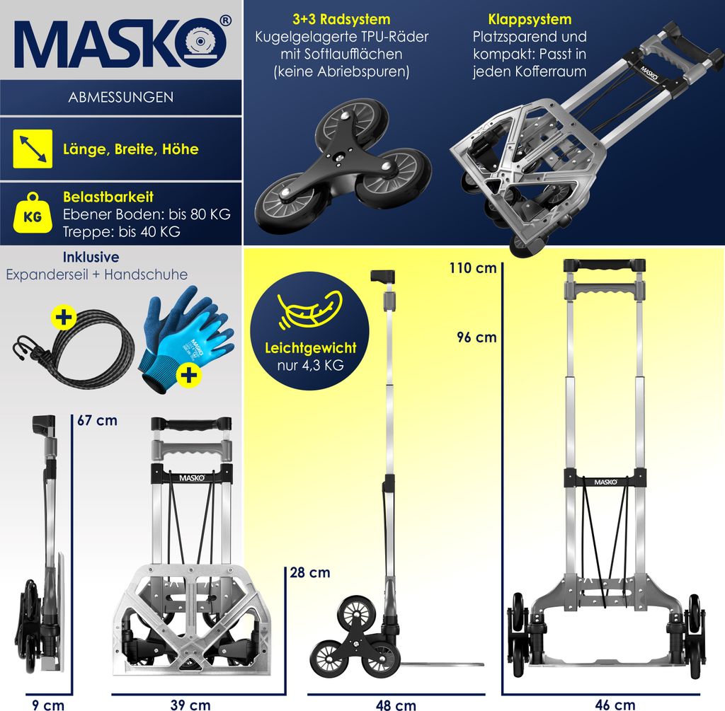 MASKO® Stufen-Sackkarre Treppenkarre Klappbar 80 kg Produktbild 7