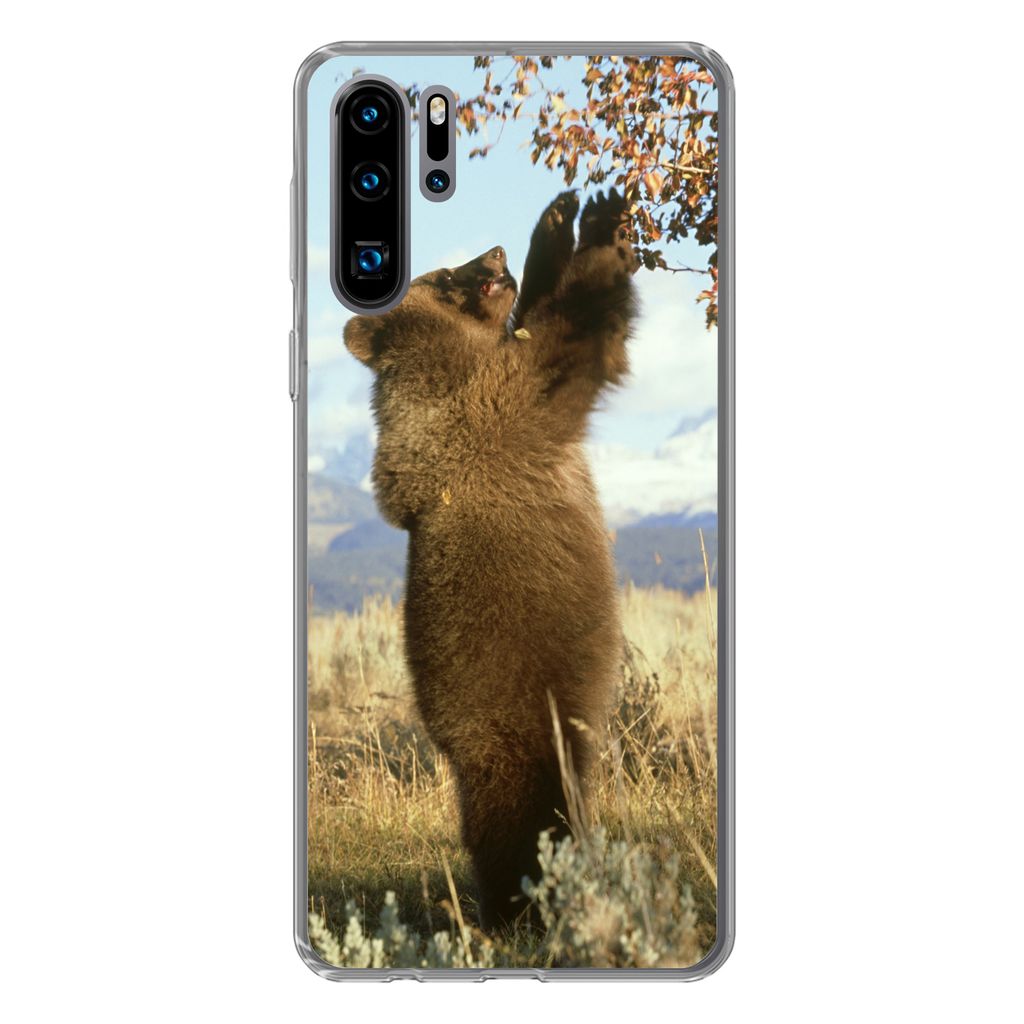 MuchoWow Handyhülle Schutzhülle Hülle für Huawei P30 Pro Bär - Laub - Gras Silikon Softcase Handy Hülle - Schutzdeckel