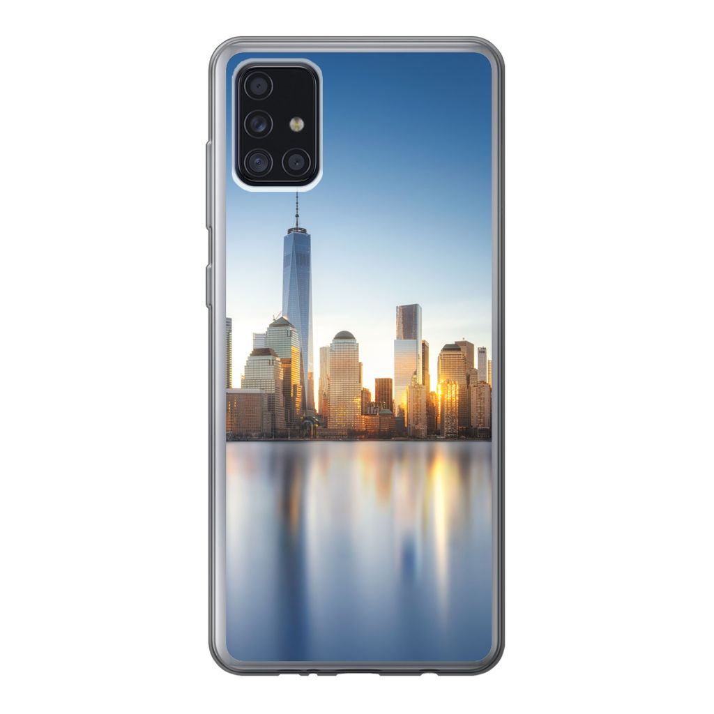 MuchoWow Handyhülle Schutzhülle Hülle für Samsung Galaxy A52 5G New York - Skyline - Spiegelung Silikon Softcase Handy Hülle - Umschlag