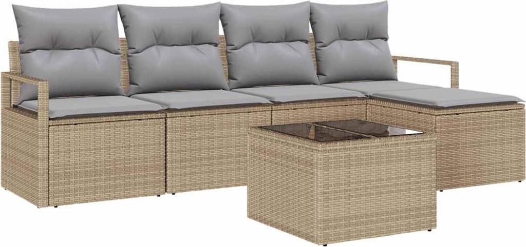 vidaXL Garten-Sofa-Set 6 pcs Beige Poly Rattan