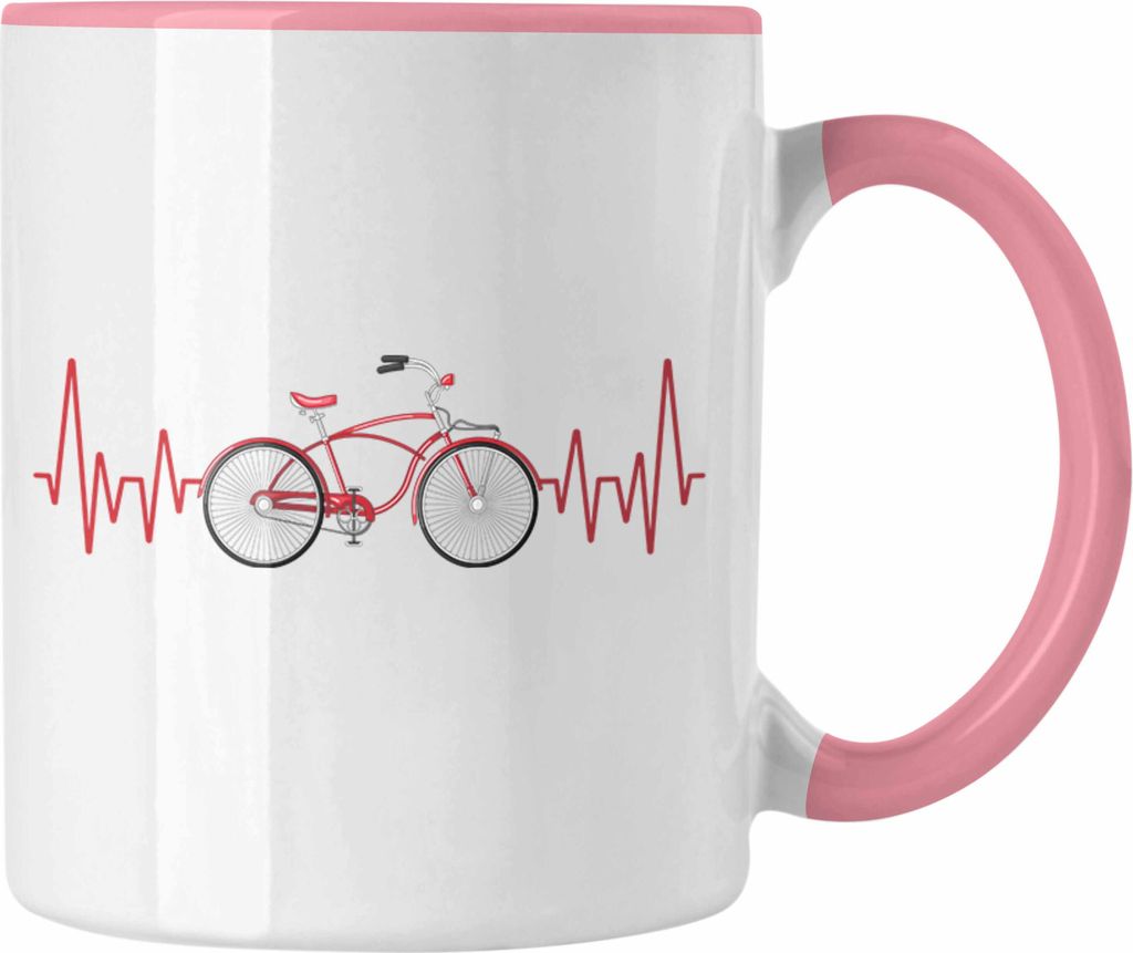 Trendation - Fahrrad Herzschlag Tasse Geschenk für Radfahrer Umwelt Hobby Geschenkidee (Rosa)