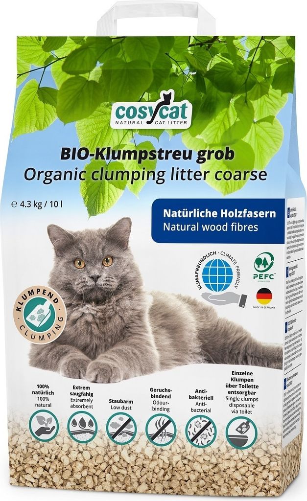 10L CosyCat -Klumpstreu GROB aus Holz 100% natürliches Katzenstreu
