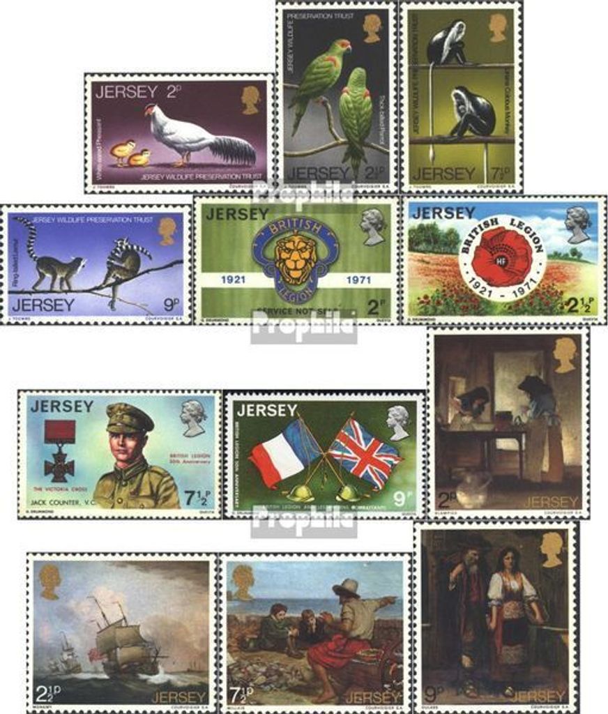 Briefmarken GB - Jersey 1971 Mi 49-60 (kompl.Ausg.) Jahrgang 1971 komplett postfrisch Wildtiere