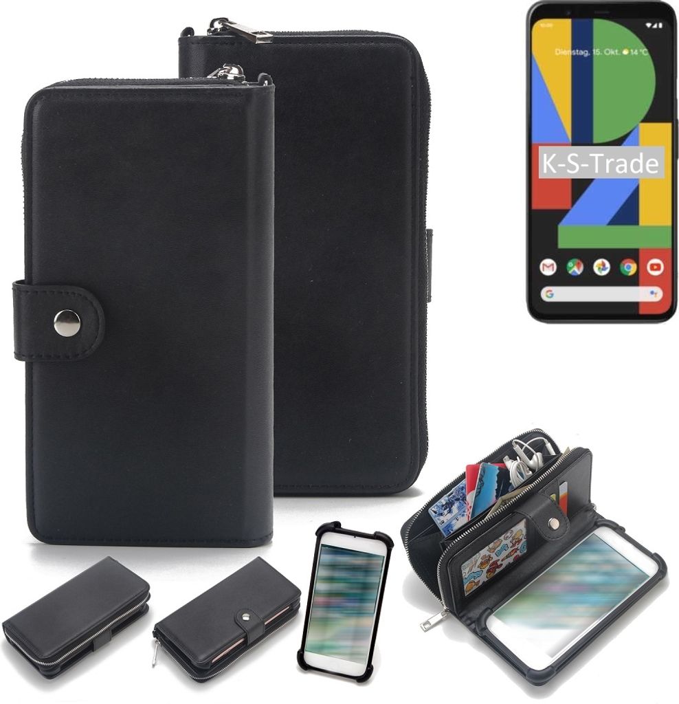 K-S-Trade 2in1 Handyhülle Schutzhülle kompatibel mit Google Pixel 4 & Portemonnee Cover Handy Hülle Case Etui Geldbörse Wallet Bookstyle Hülle