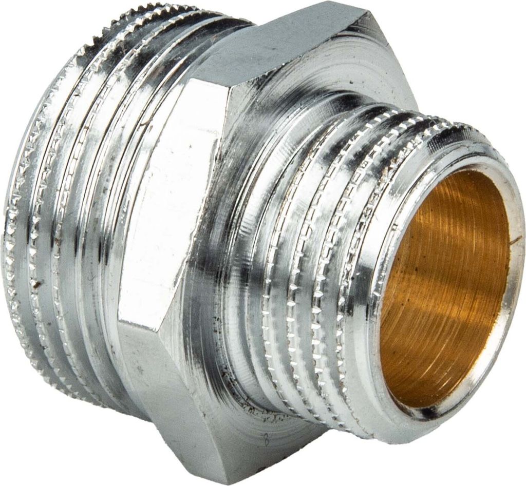 A close-up, studio shot of a metal plumbing fitting.