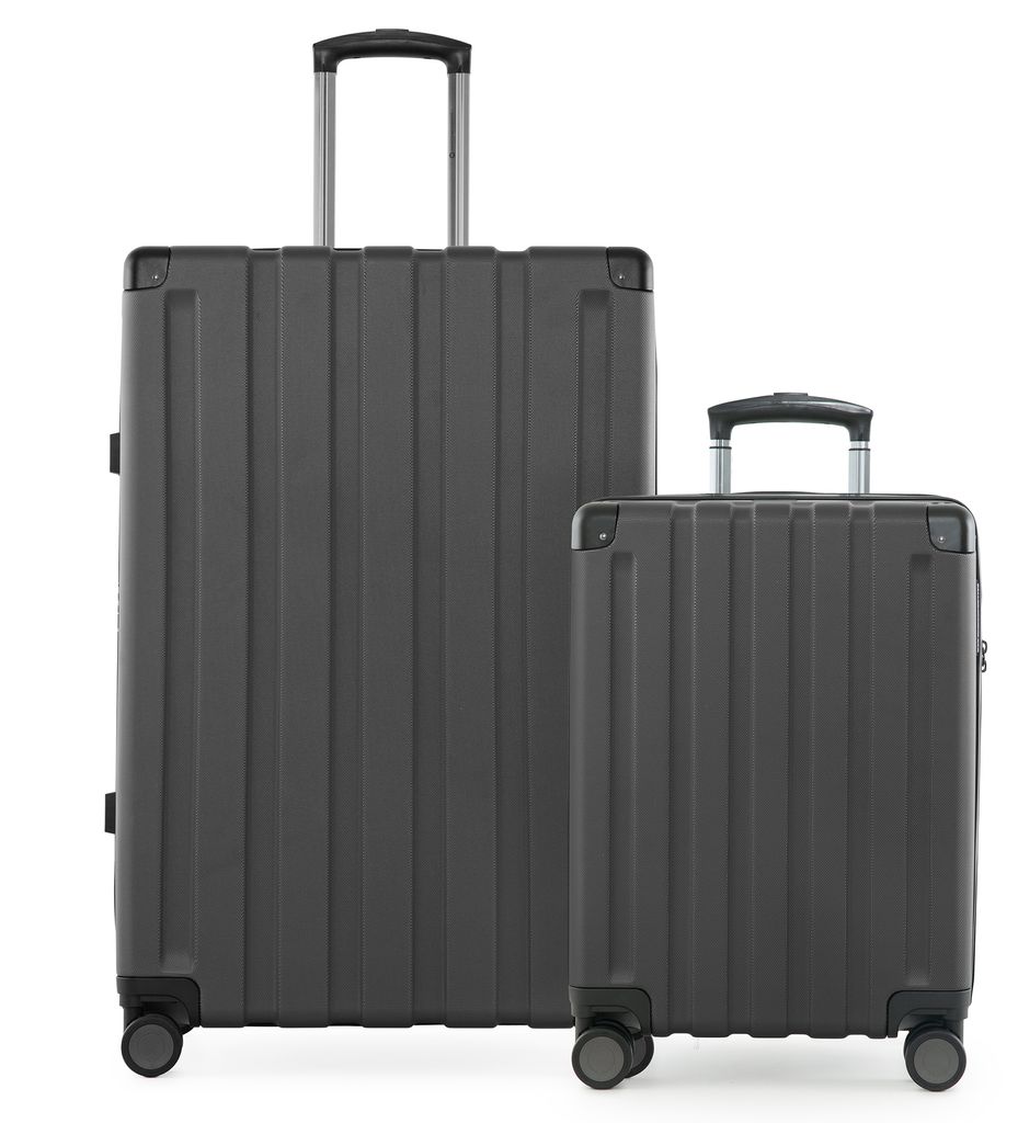 Q-Damm - 2er Koffer-Set, großer Koffer XL Extension + Kabinenkoffer Flugzeug Bordkoffer + Check-In Rollkoffer, Trolleys mit Doppel-Rollen, TSA,Gra...