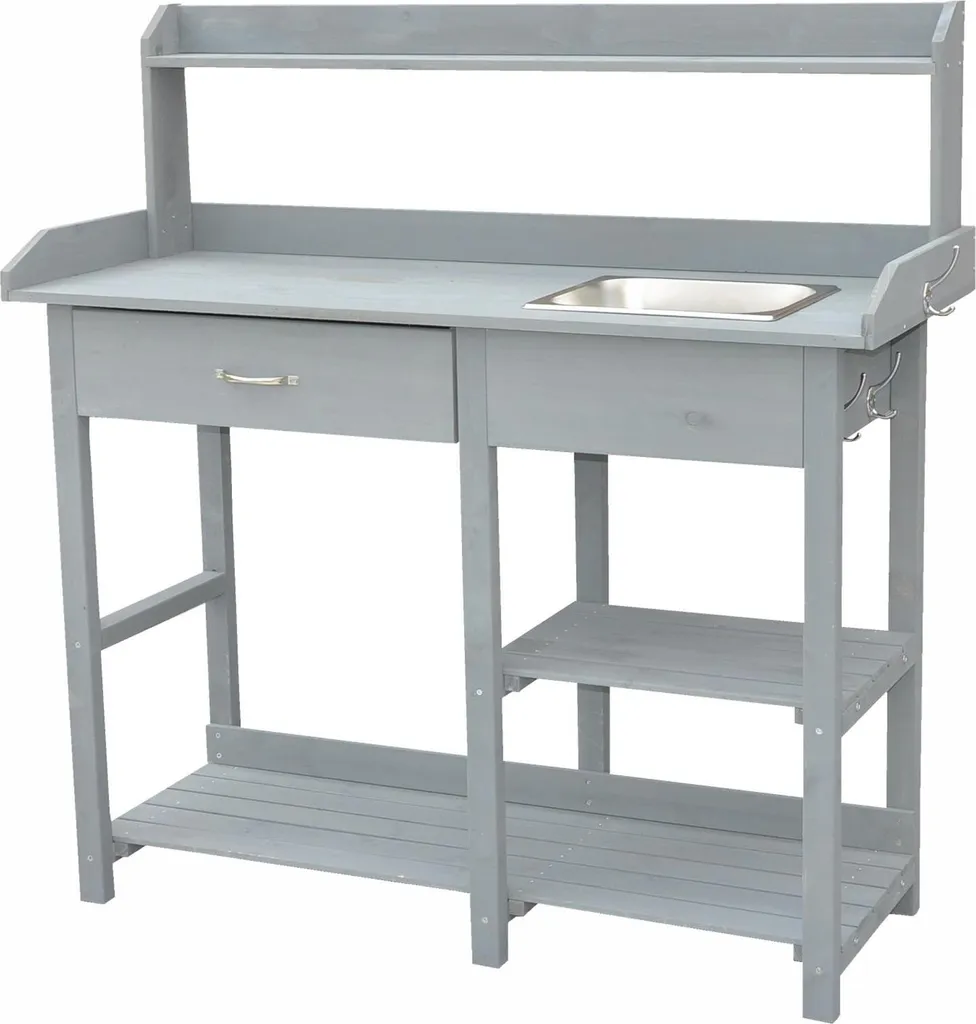 Table à plantes grise ergonomique 117x45x121 cm pour éviter le mal de dos