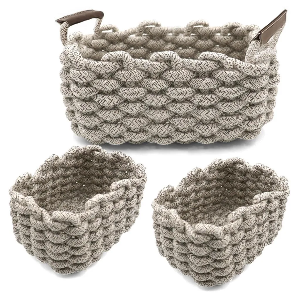 Paniers de rangement en coton tricoté gris lot de 3 pour chambre bébé