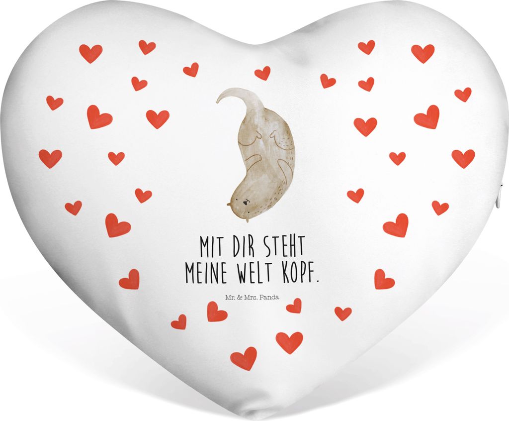 Mr. & Mrs. Panda Sofakissen Otter Kopfüber - Weiß - Geschenk, Liebesgeschenk, Verliebt, Seeotter, Niedlich, Herzkissen, Verknallt, Liebe, Dekokis...