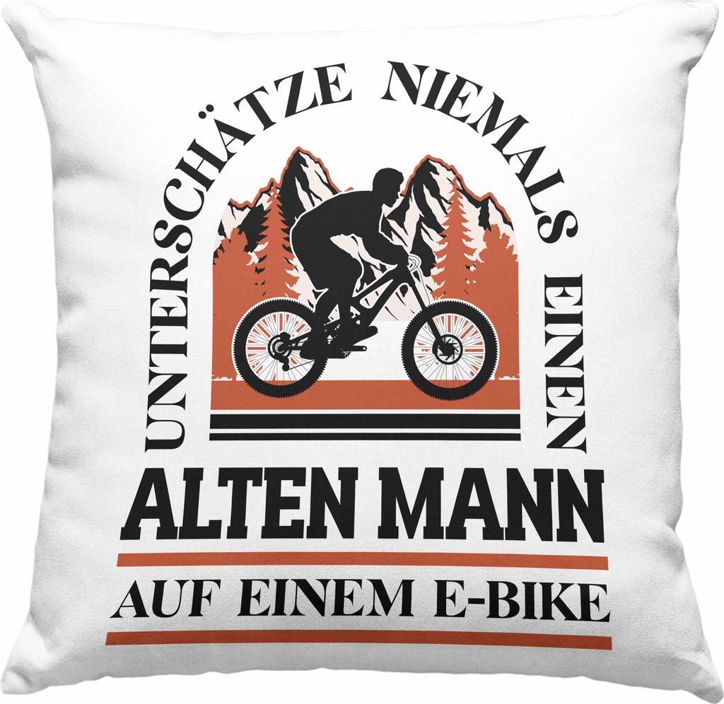 Trendation - Elektrofahrrad E-Bike Deko-Kissen mit Füllung 40x40 mit Spruch Geschenk Ebike Lustige Geschenke Deko-Kissen mit Füllung 40x40 Rentne...