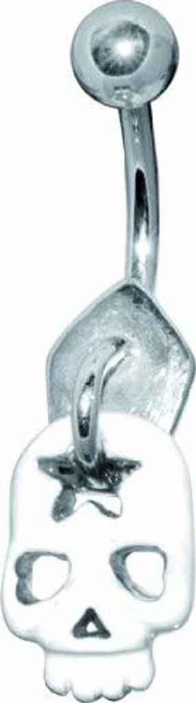 Karisma Bauchnabel Piercing Banana 316L Edelstahl Reißverschluss mit Totenkopf Motiv Stern Emailliert in Weiss - BXX-19.WH