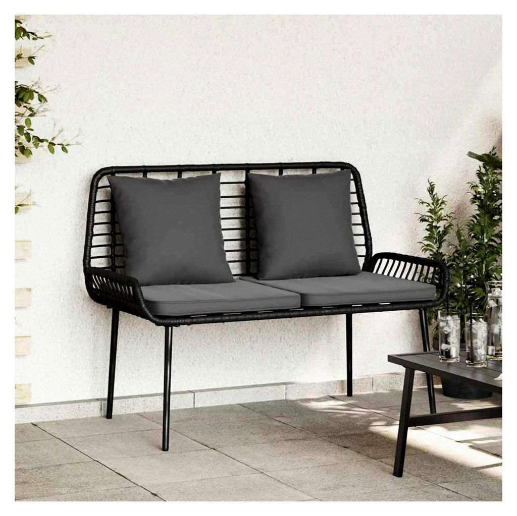 Gartenbank mit Kissen in Schwarz und Anthrazit, 109 x 63 x 83 cm