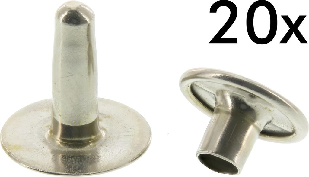 Simson Set 20x Hohlniete, zweiteilig - A5x12x9-St-E4J + Kappe 5x10 - für Schmutzschutz - S50, S51, S70, SR50, SR80