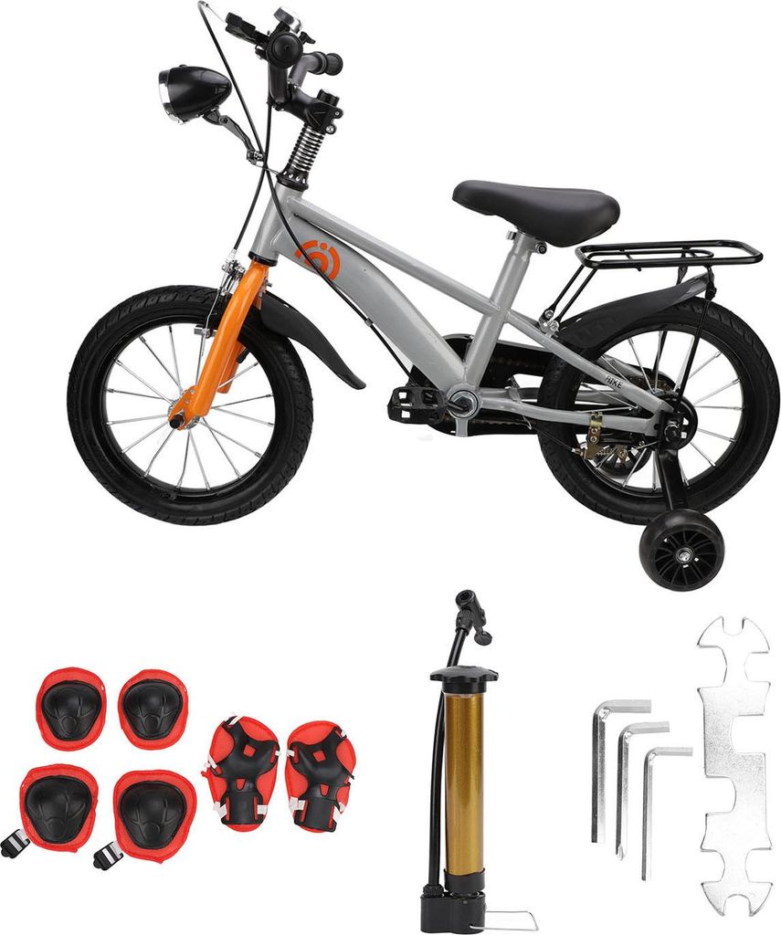 Kleinkinderfahrrad, 14-Zoll-Kohlenstoffstahl, rutschfester Lenker, verstellbarer Sattel für Kinder, mit Stützrädern und Bremsen für Kinder im A...