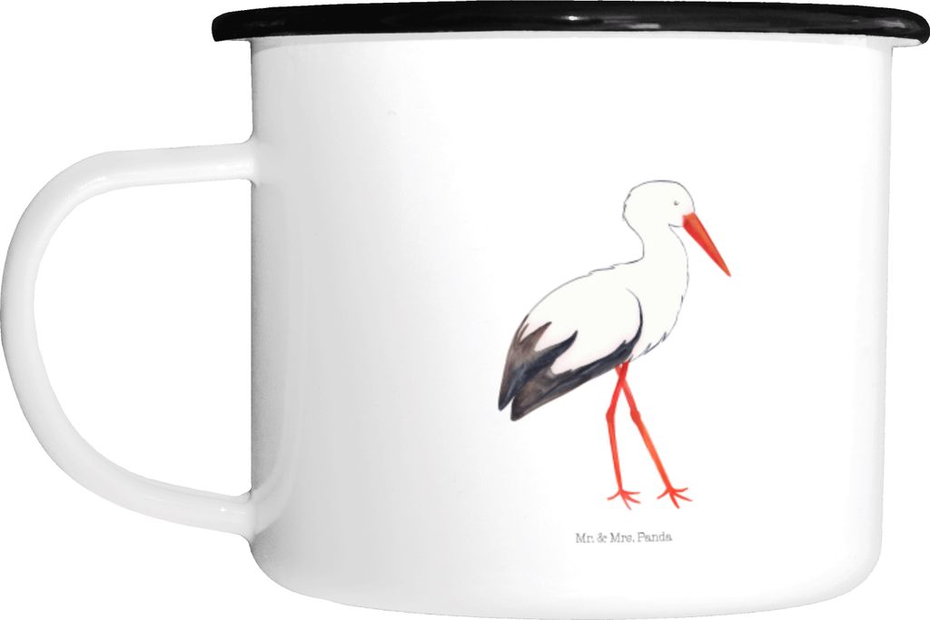 Mr. & Mrs. Panda Emaille Tasse Storch - Weiß - Geschenk, Produktbild 