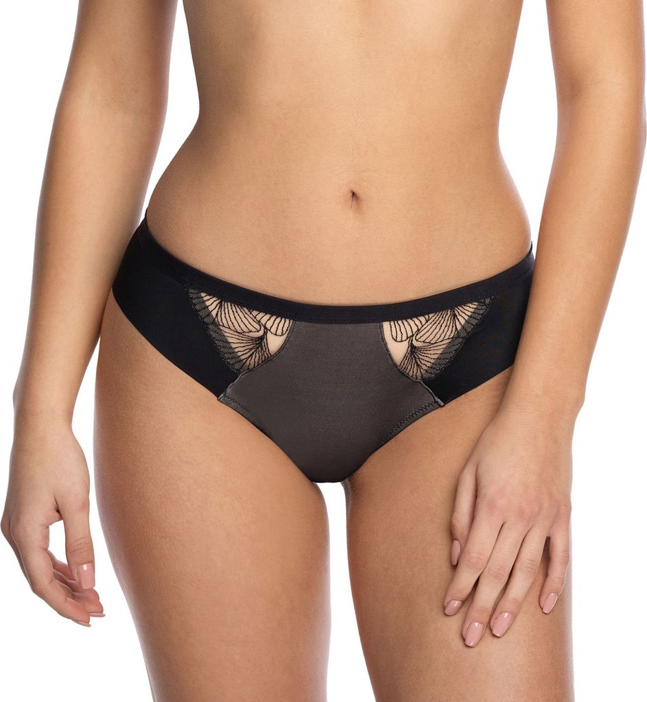 Gaia Dame Slip Brazilian Stickerei Ausgeschnitten Zweifarbig Unterhose 1130B Filipa, Schwarz, S