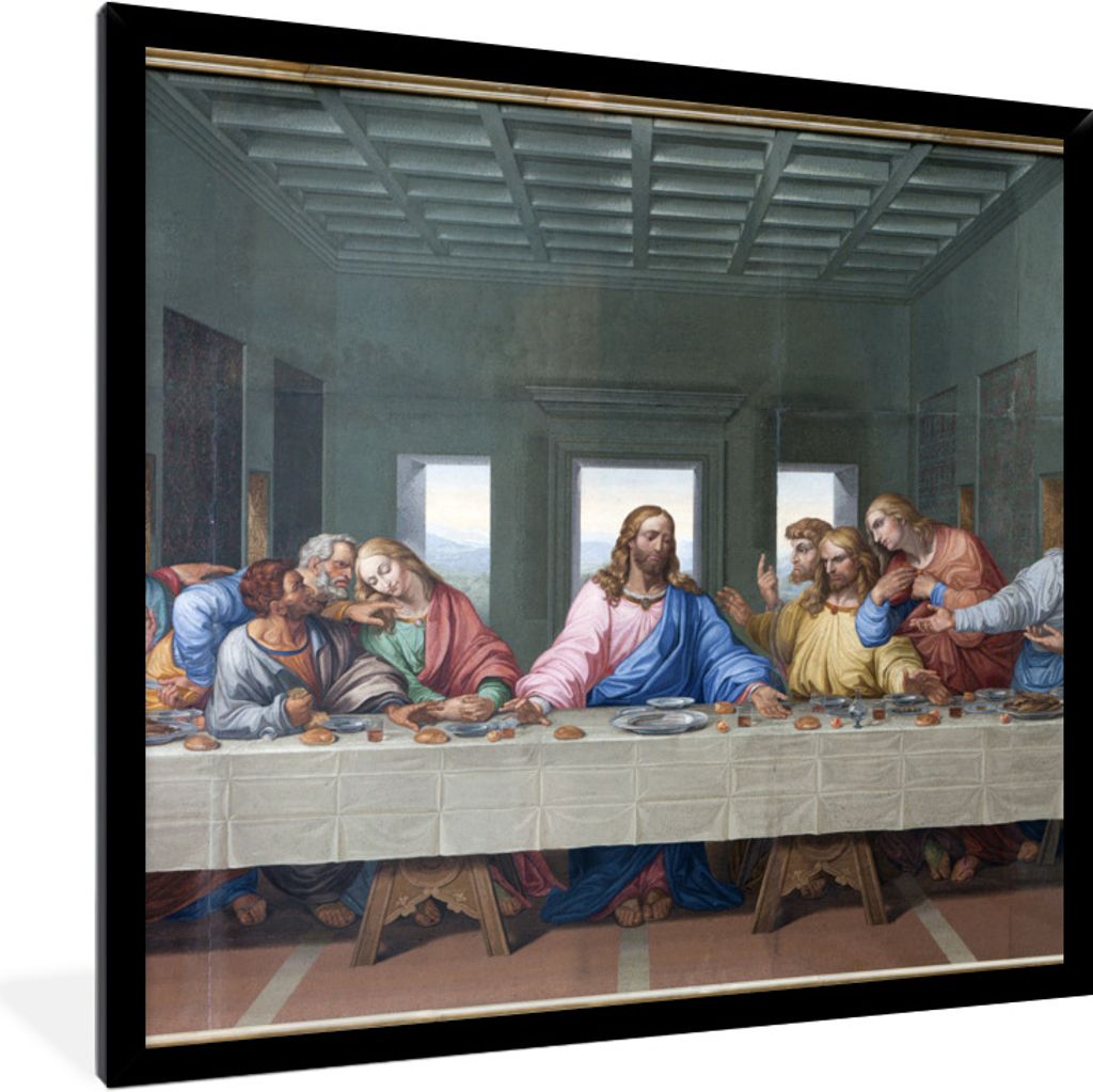 MuchoWow Gerahmtes Poster Das letzte Abendmahl - Leonardo da Vinci 40x40 cm - Poster mit Schwarzem Bilderrahmen Wandposter Rahmen Foto Bilder - M...