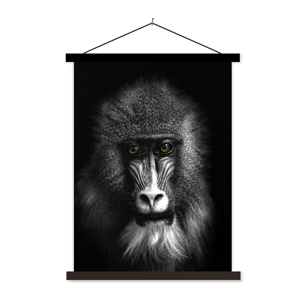 MuchoWow Textilposter Affe - Tiere - Augen - Braun - Schwarz und weiß 90x120 cm mit schwarzem Rahmen - Dekoration