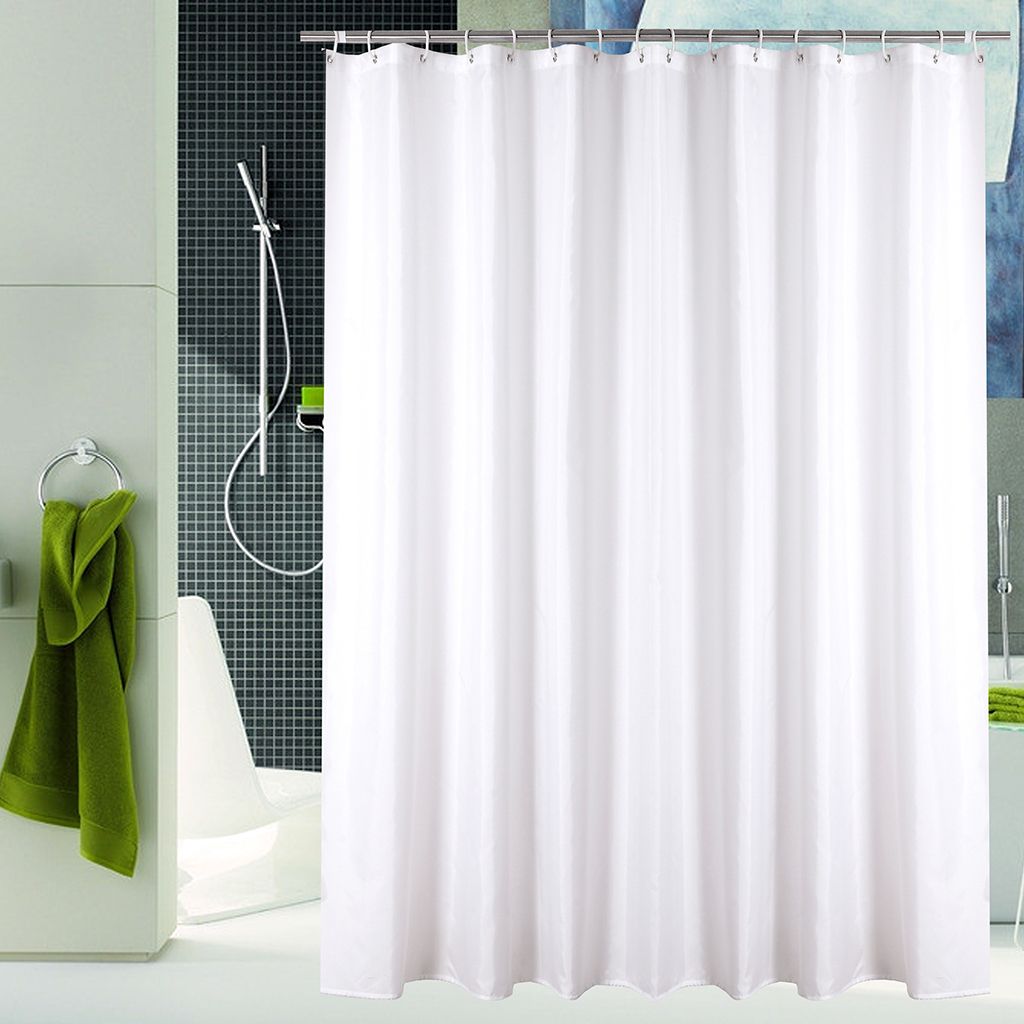 Duschvorhang aus Stoff Anti-Schimmel, Wasserdichter, Waschbar Stoff Polyester Badewanne Vorhang, mit 12 Duschvorhängeringen(Weiß,180 x 180CM )