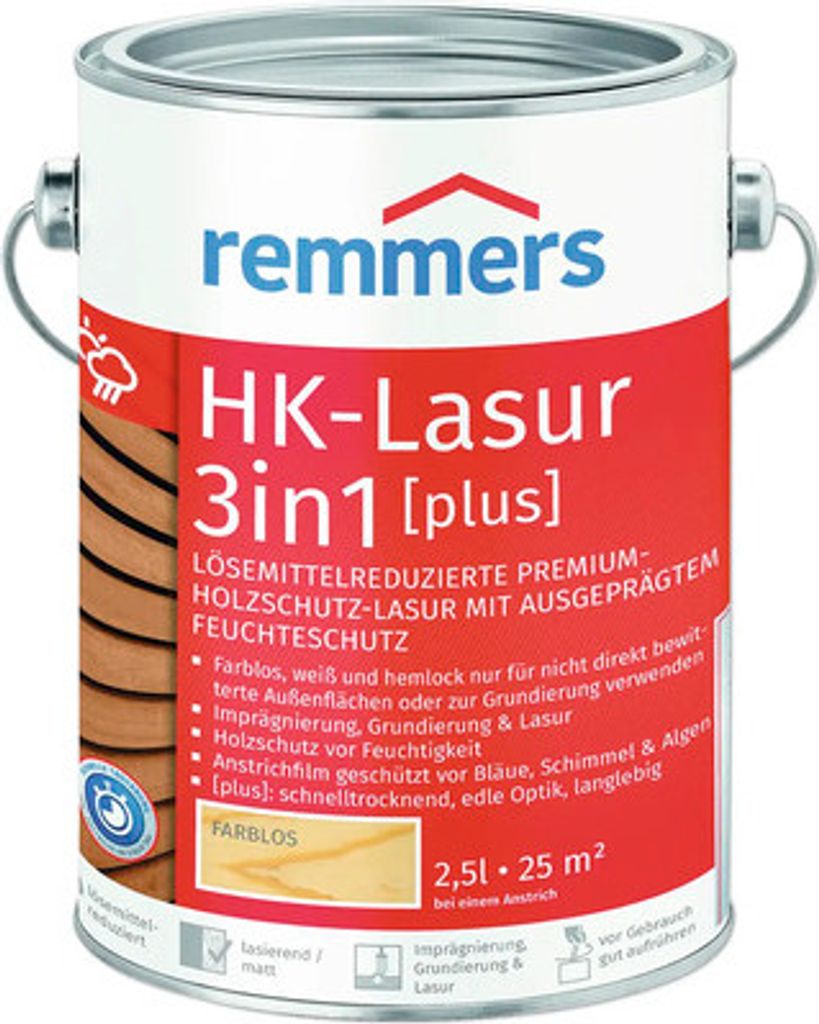 Remmers Aqua HK-Lasur 3in1 incolore 2,5 l, colorante per Immagine del prodotto 
