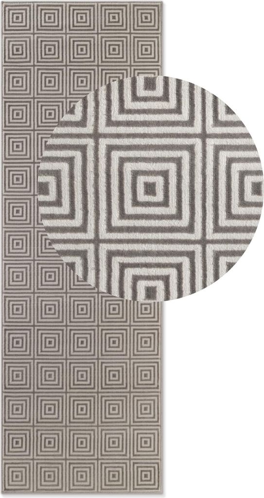 Elle Decoration | Moderner Teppich - 3D Effekt Geometrisch - Kurzflor Wohnzimmer - Edles Design - grau - 80 x 240 cm