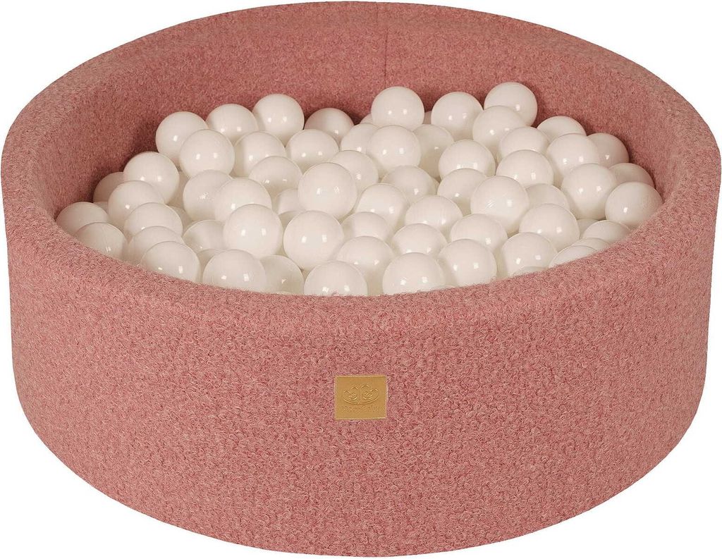 MeowBaby Boucle Rosa Bällebad rund 90x30cm, bälle: Weiss