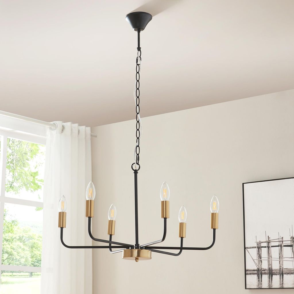 Lampadario 'Bishop' a 6 luci E14 in metallo nero/ottone Immagine del prodotto 