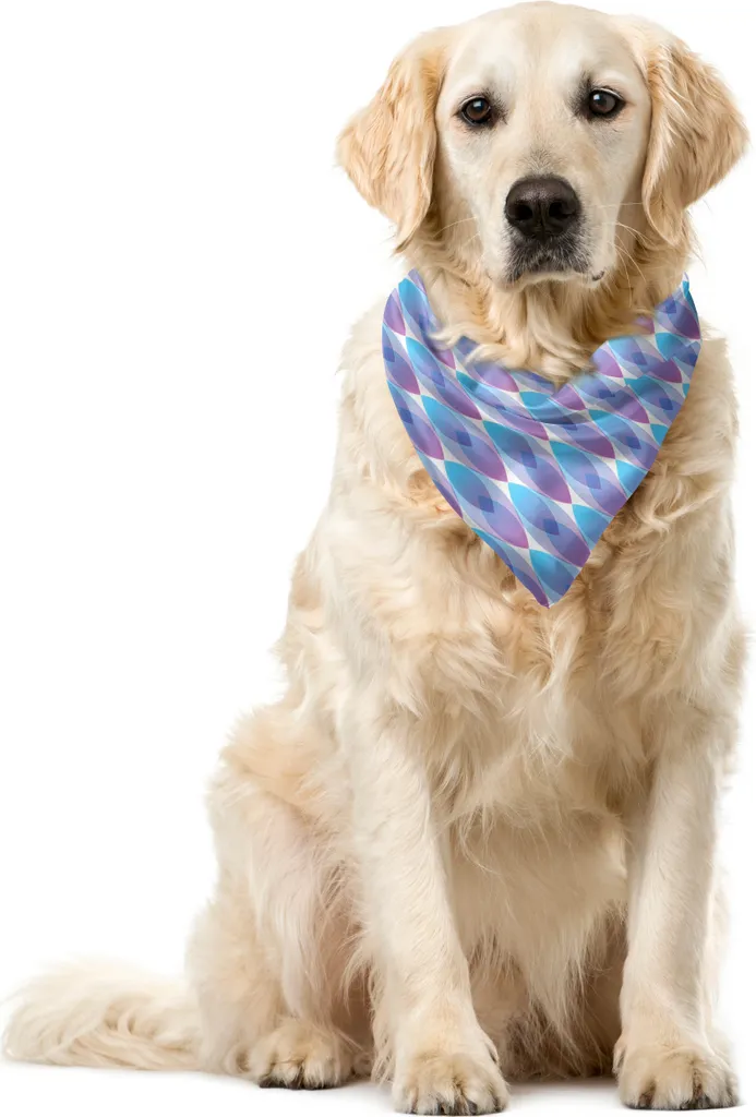 ABAKUHAUS Bandana astratta per animali domestici, forme geometriche Thin Line, 55x55 cm, viola azzurro bianco