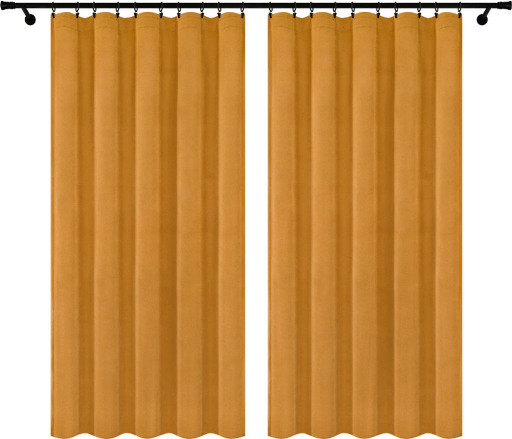 Fertige Vorhänge aus Velours mit Kräuselband 140x280 cm 2 Stücke Senfgelb Gelb Blickdichte Gardinen