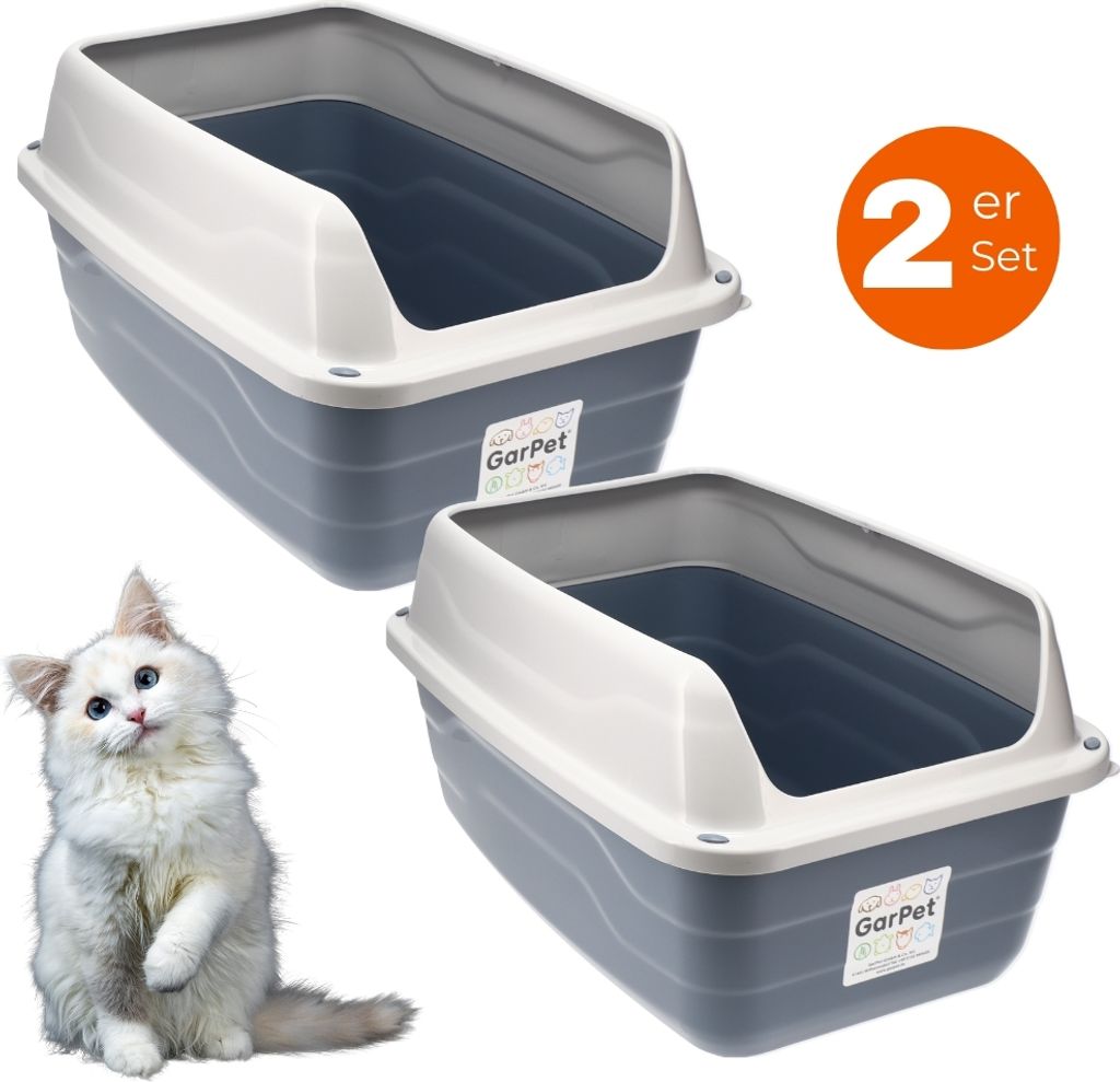 2x Katzenklo Hoher Rand Extra hohe Katzentoilette offen Produktbild 1